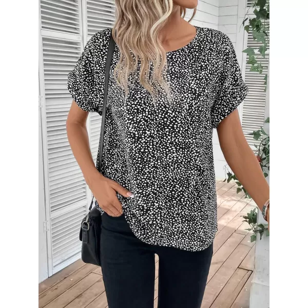Floerns Women's Short Sleeve Business Casual Tops Graphic Print Office Work Blouse Tops