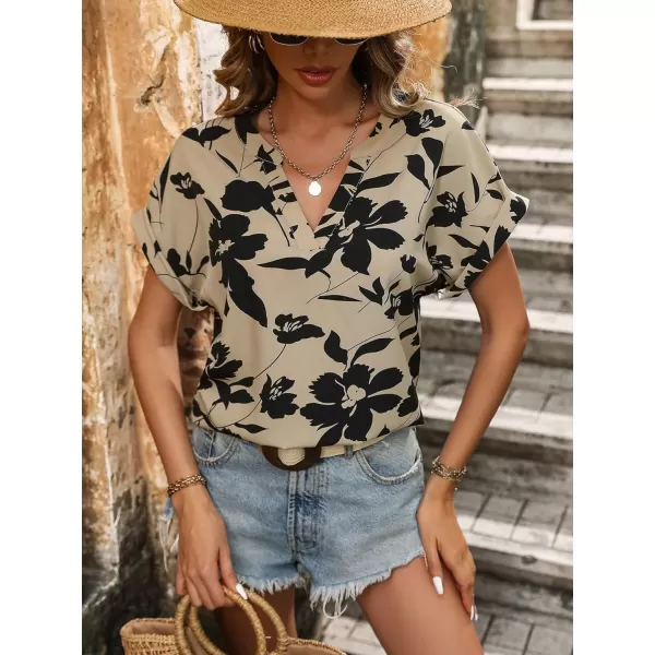 Floerns Women's Short Sleeve Business Casual Tops Graphic Print Office Work Blouse Tops