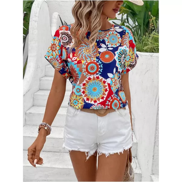 Floerns Women's Short Sleeve Business Casual Tops Graphic Print Office Work Blouse Tops