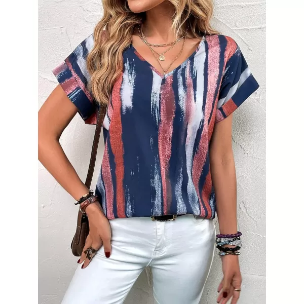 Floerns Women's Short Sleeve Business Casual Tops Graphic Print Office Work Blouse Tops