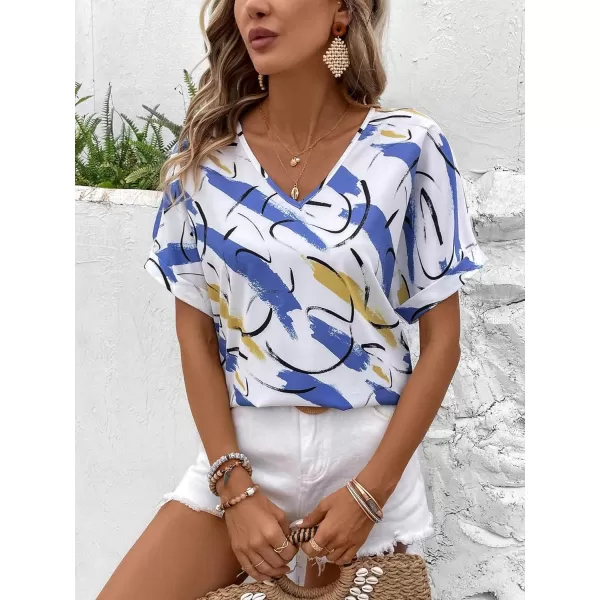 Floerns Women's Short Sleeve Business Casual Tops Graphic Print Office Work Blouse Tops