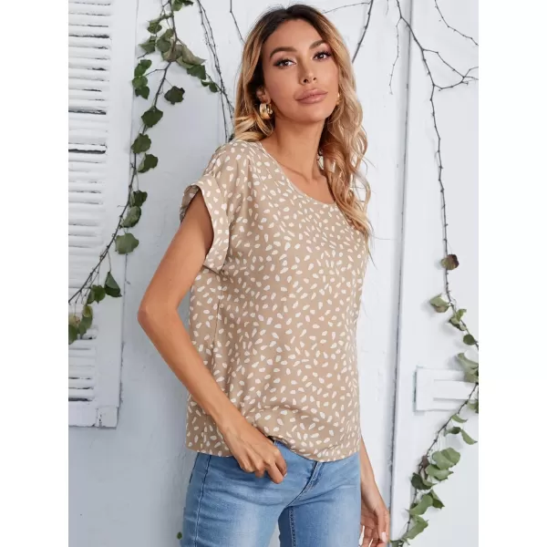 Floerns Women's Short Sleeve Business Casual Tops Graphic Print Office Work Blouse Tops