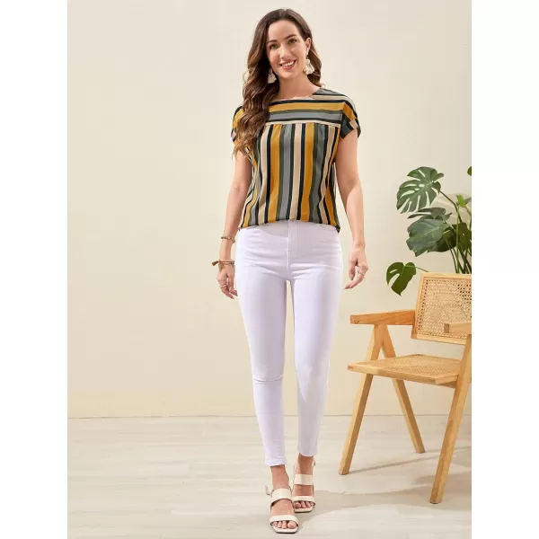 Floerns Women's Short Sleeve Business Casual Tops Graphic Print Office Work Blouse Tops
