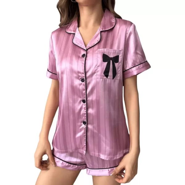 Floerns Women's Notch Collar Print Sleepwear Two Piece Pajama Set