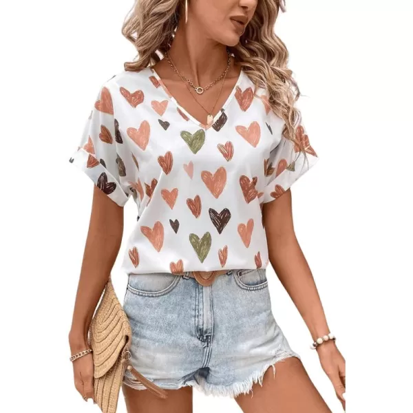 Floerns Women's Short Sleeve Business Casual Tops Graphic Print Office Work Blouse Tops