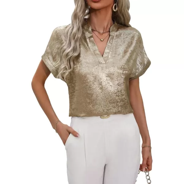 Floerns Women's Short Sleeve Business Casual Tops Graphic Print Office Work Blouse Tops