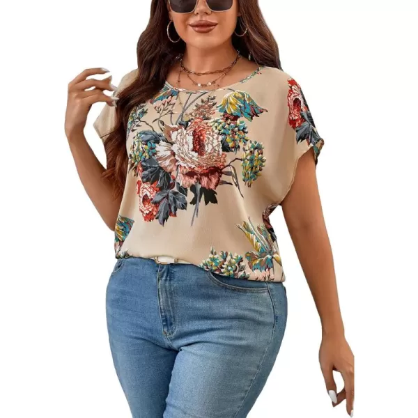 Floerns Women's Short Sleeve Business Casual Tops Graphic Print Office Work Blouse Tops
