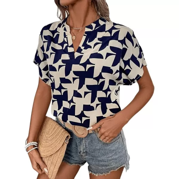 Floerns Women's Short Sleeve Business Casual Tops Graphic Print Office Work Blouse Tops