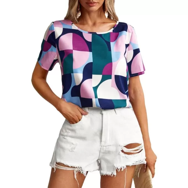 Floerns Women's Short Sleeve Business Casual Tops Graphic Print Office Work Blouse Tops