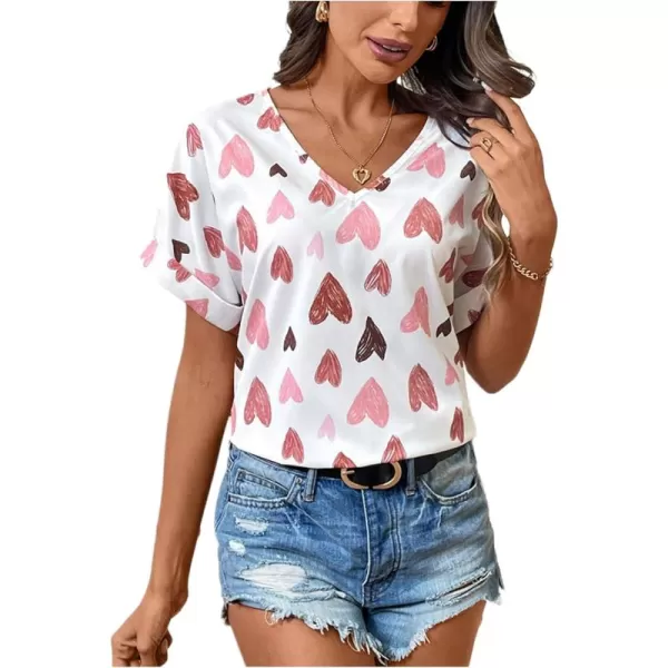 Floerns Women's Short Sleeve Business Casual Tops Graphic Print Office Work Blouse Tops