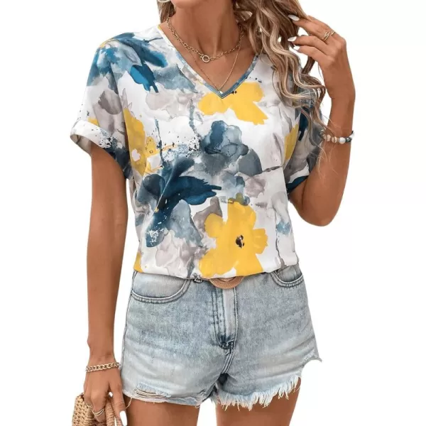 Floerns Women's Short Sleeve Business Casual Tops Graphic Print Office Work Blouse Tops