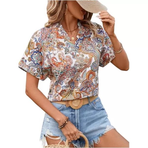 Floerns Women's Short Sleeve Business Casual Tops Graphic Print Office Work Blouse Tops