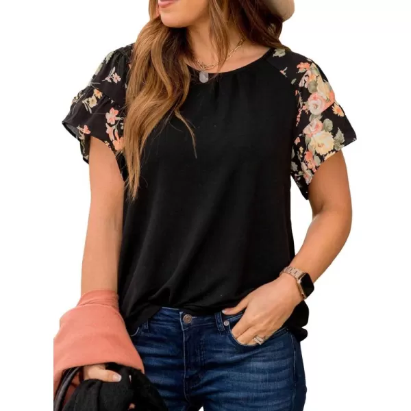 Floerns Women's Short Sleeve Business Casual Tops Graphic Print Office Work Blouse Tops