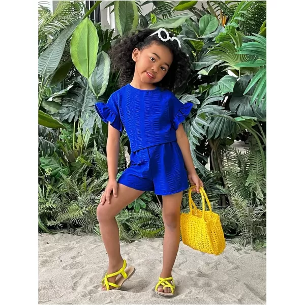 Floerns Toddler Girl's 2 Piece Outfit Ruffle Trim Short Sleeve Tee Shirts and Shorts Set