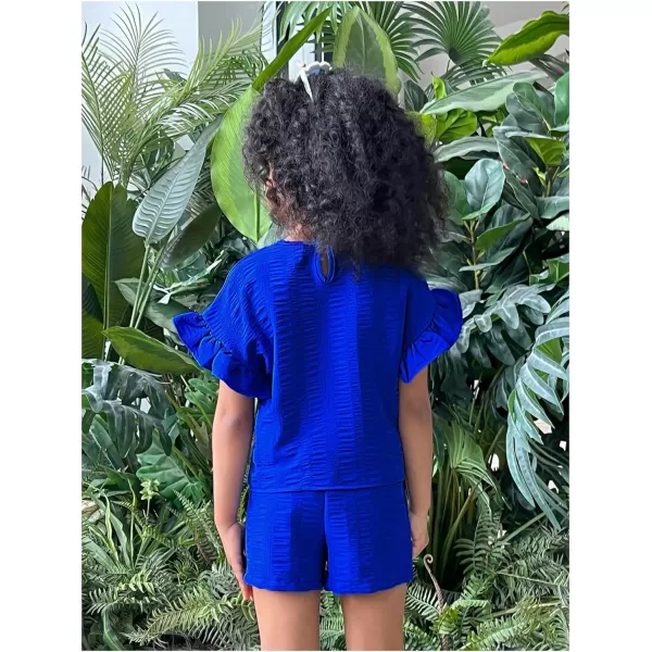 Floerns Toddler Girl's 2 Piece Outfit Ruffle Trim Short Sleeve Tee Shirts and Shorts Set