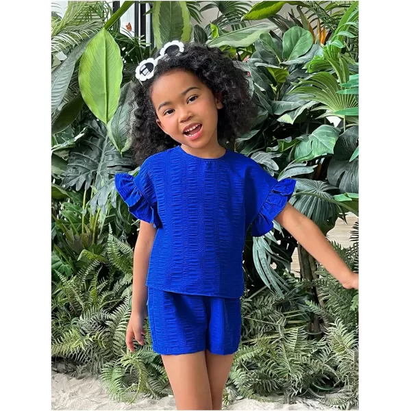 Floerns Toddler Girl's 2 Piece Outfit Ruffle Trim Short Sleeve Tee Shirts and Shorts Set