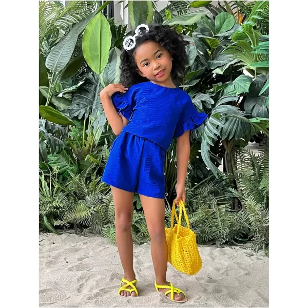Floerns Toddler Girl's 2 Piece Outfit Ruffle Trim Short Sleeve Tee Shirts and Shorts Set