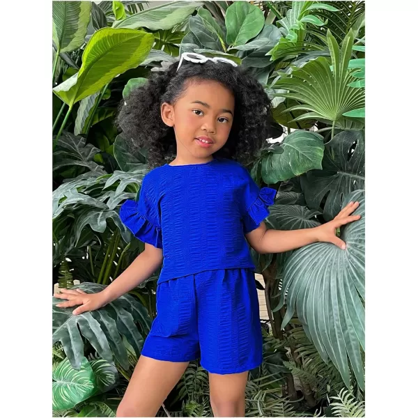 Floerns Toddler Girl's 2 Piece Outfit Ruffle Trim Short Sleeve Tee Shirts and Shorts Set