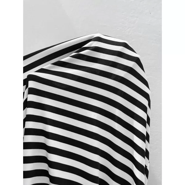 Floerns Women's Casual Cap Sleeve Boat Neck Striped Print Slim Fit Tee Shirt