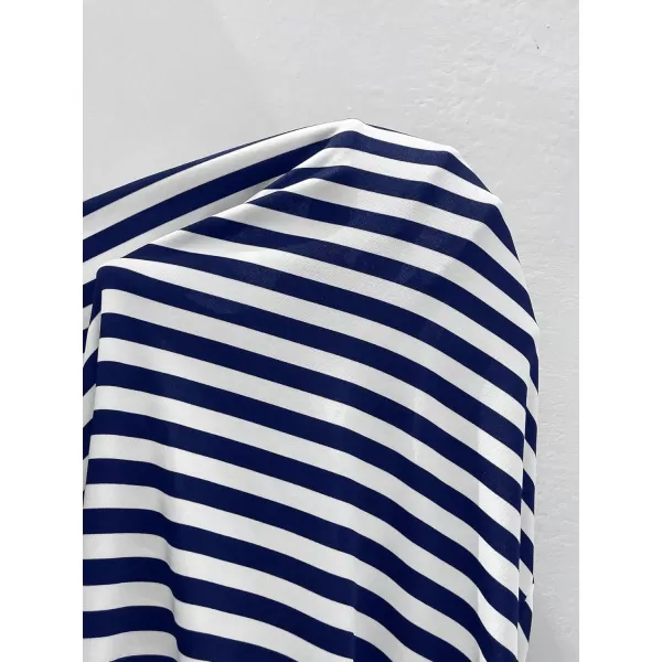 Floerns Women's Casual Cap Sleeve Boat Neck Striped Print Slim Fit Tee Shirt