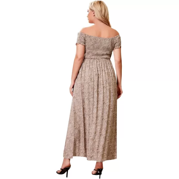 Floerns Womens Boho Floral Print Off Shoulder Split Long A Line DressBeige Plus