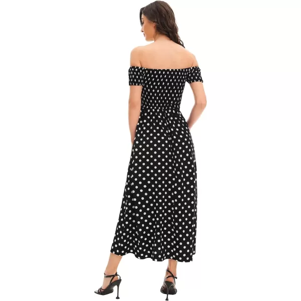 Floerns Womens Boho Floral Print Off Shoulder Split Long A Line DressBlackWhite