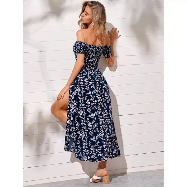 Floerns Womens Boho Floral Print Off Shoulder Split Long A Line DressBlue