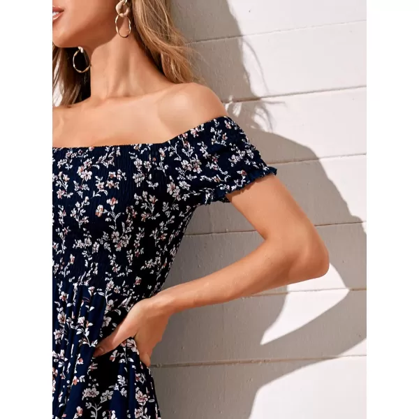 Floerns Womens Boho Floral Print Off Shoulder Split Long A Line DressBlue