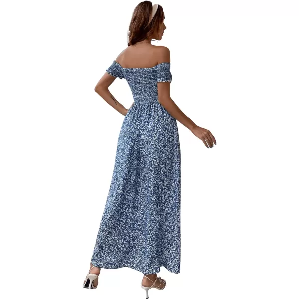 Floerns Womens Boho Floral Print Off Shoulder Split Long A Line DressBlue Floral Multi