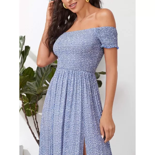 Floerns Womens Boho Floral Print Off Shoulder Split Long A Line DressBlue Flower