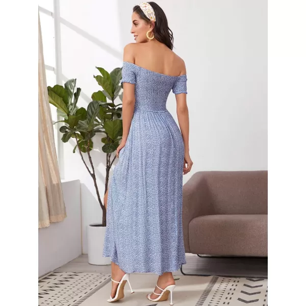 Floerns Womens Boho Floral Print Off Shoulder Split Long A Line DressBlue Flower