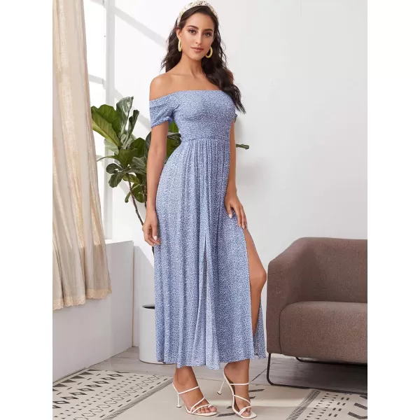 Floerns Womens Boho Floral Print Off Shoulder Split Long A Line DressBlue Flower