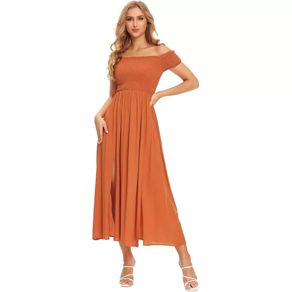 Floerns Womens Boho Floral Print Off Shoulder Split Long A Line DressBurnt Orange