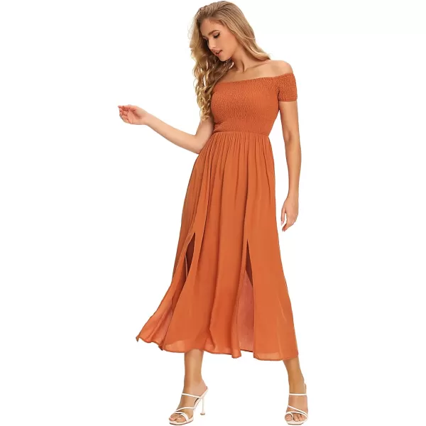 Floerns Womens Boho Floral Print Off Shoulder Split Long A Line DressBurnt Orange