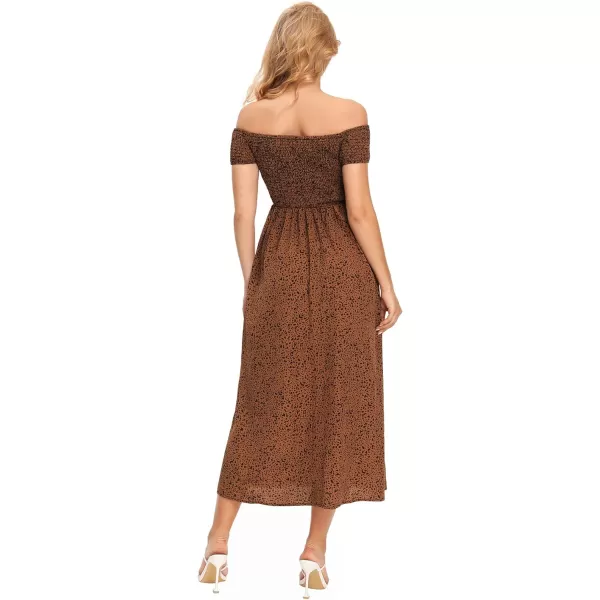 Floerns Womens Boho Floral Print Off Shoulder Split Long A Line DressDark Coffee