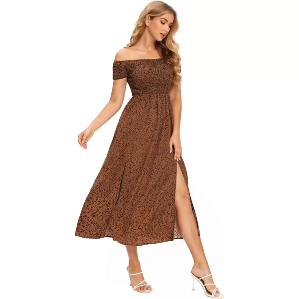 Floerns Womens Boho Floral Print Off Shoulder Split Long A Line DressDark Coffee