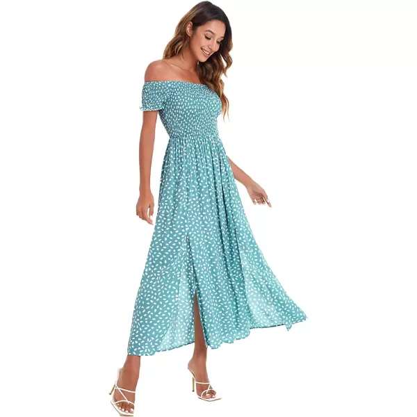 Floerns Womens Boho Floral Print Off Shoulder Split Long A Line DressGreen Dots