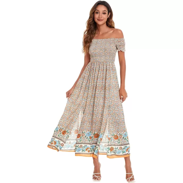 Floerns Womens Boho Floral Print Off Shoulder Split Long A Line DressMulti Floral