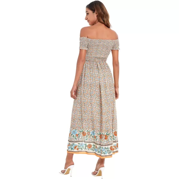 Floerns Womens Boho Floral Print Off Shoulder Split Long A Line DressMulti Floral