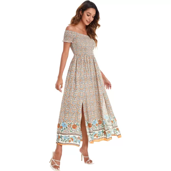 Floerns Womens Boho Floral Print Off Shoulder Split Long A Line DressMulti Floral