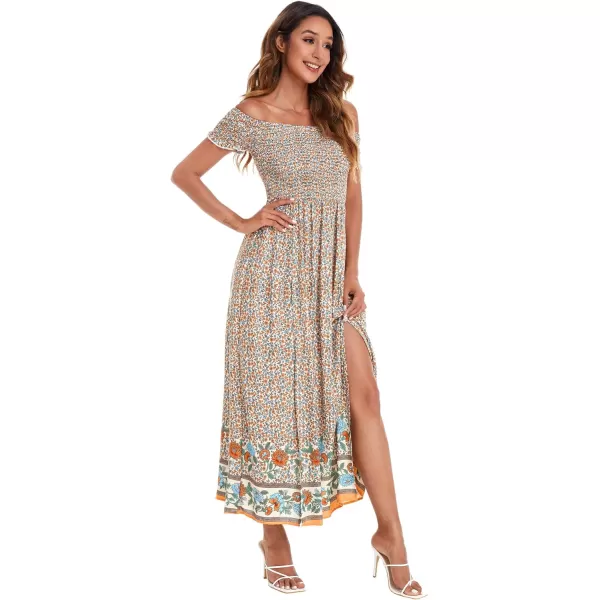 Floerns Womens Boho Floral Print Off Shoulder Split Long A Line DressMulti Floral