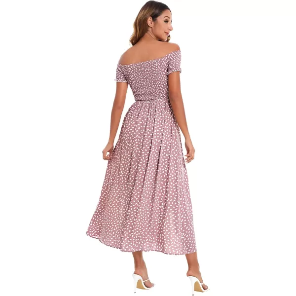 Floerns Womens Boho Floral Print Off Shoulder Split Long A Line DressPink