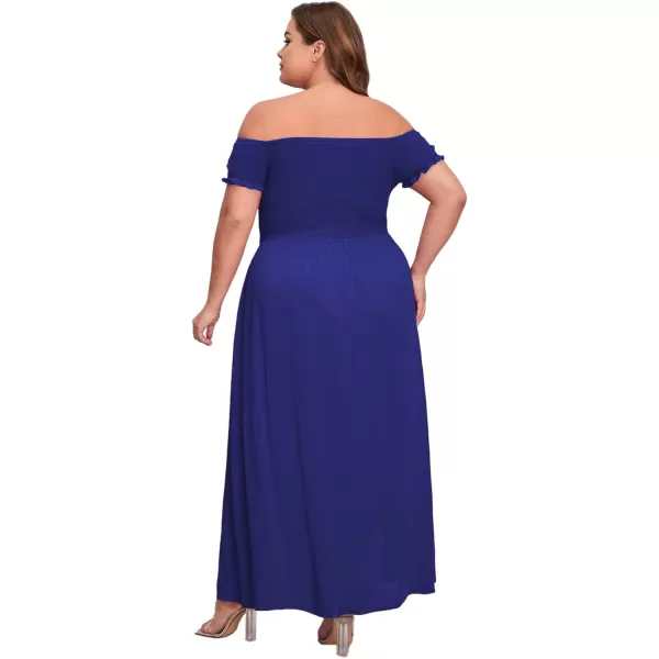 Floerns Womens Boho Floral Print Off Shoulder Split Long A Line DressSolid Dark Blue Plus