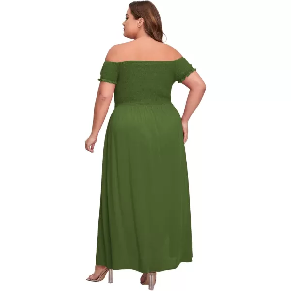 Floerns Womens Boho Floral Print Off Shoulder Split Long A Line DressSolid Dark Green Plus