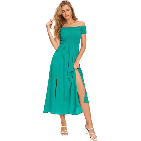 Floerns Womens Boho Floral Print Off Shoulder Split Long A Line DressSolid Light Green