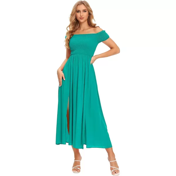 Floerns Womens Boho Floral Print Off Shoulder Split Long A Line DressSolid Light Green