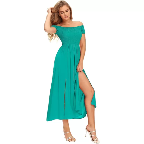 Floerns Womens Boho Floral Print Off Shoulder Split Long A Line DressSolid Light Green
