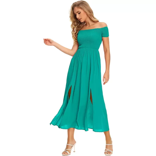 Floerns Womens Boho Floral Print Off Shoulder Split Long A Line DressSolid Light Green