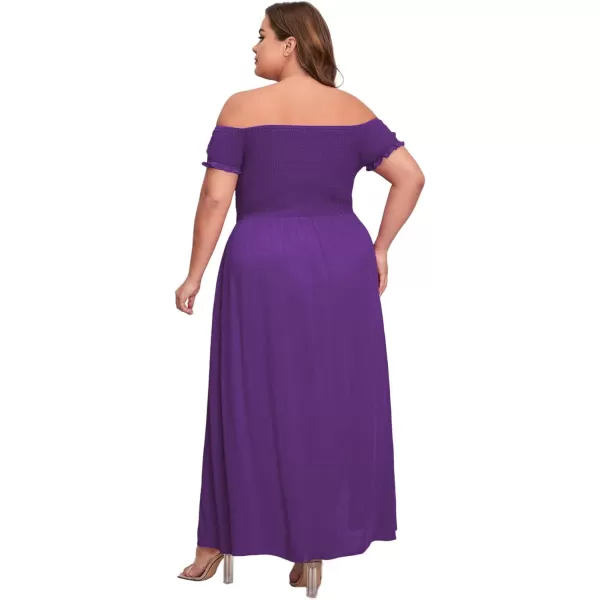 Floerns Womens Boho Floral Print Off Shoulder Split Long A Line DressSolid Purple Plus