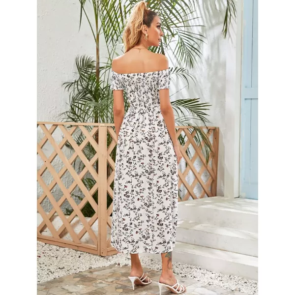 Floerns Womens Boho Floral Print Off Shoulder Split Long A Line DressWhite